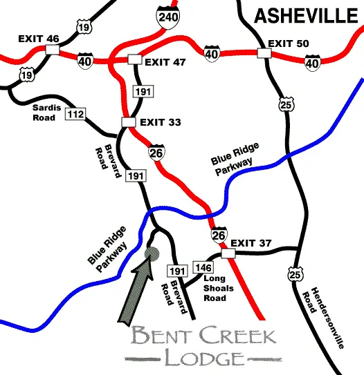 Asheville NC directions to Bent Creek Lodge on the Blue Ridge Parkway